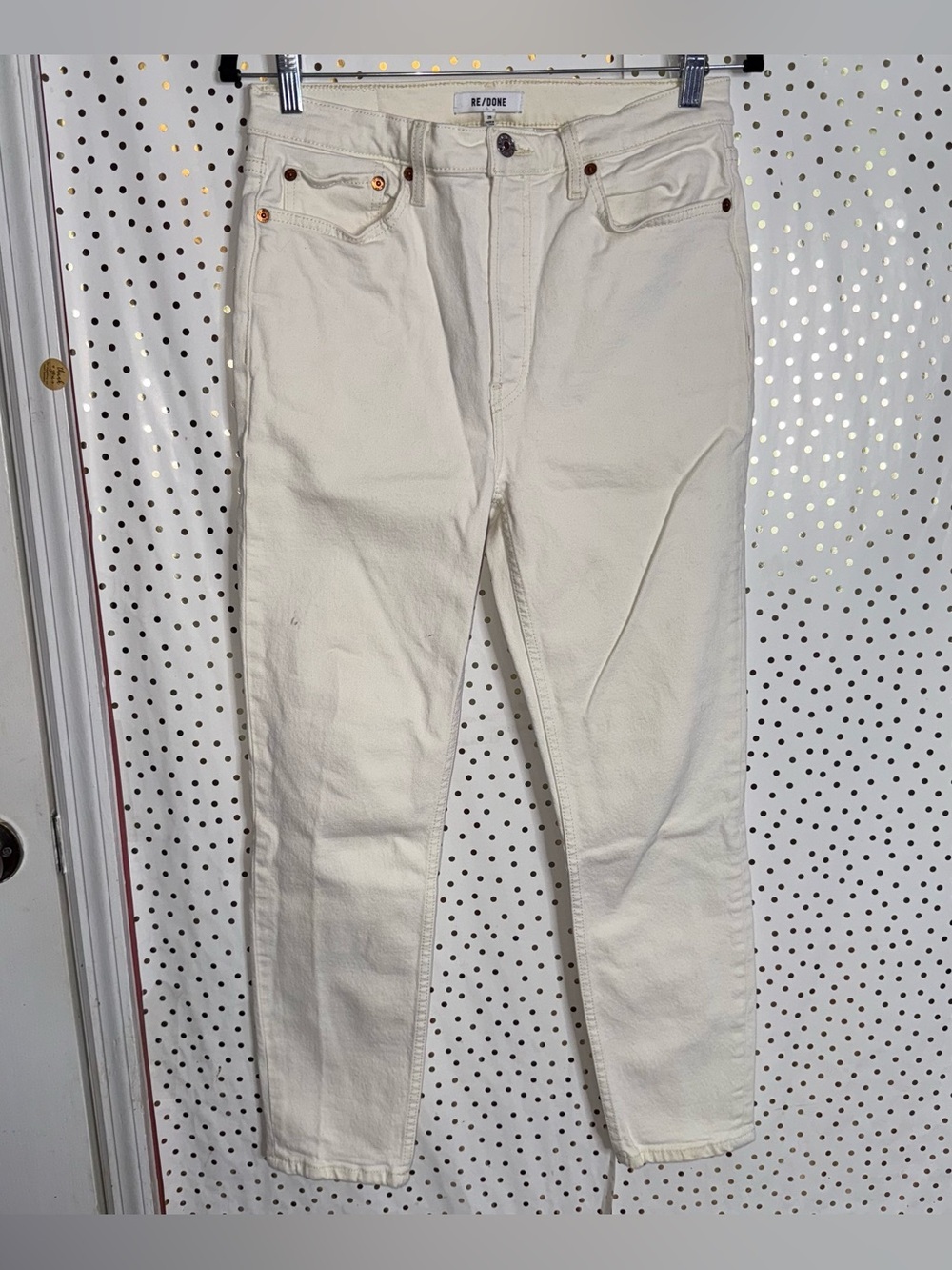 Re/Done Men's Cream Straight Jeans
